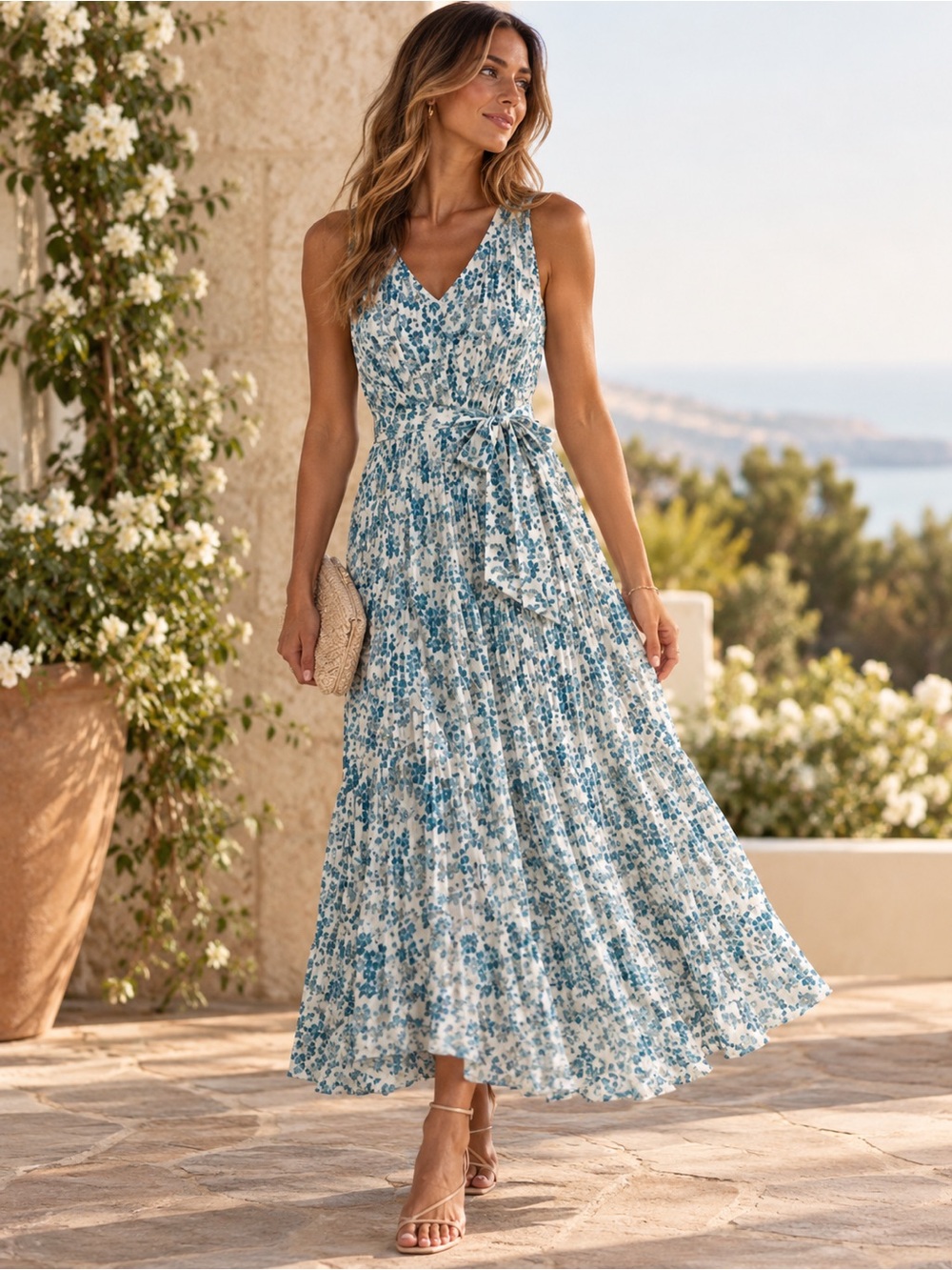 NWT Tuckernuck Jardin de Fleurs Plissé Crinkle Alina Maxi Dress Blue Floral XS